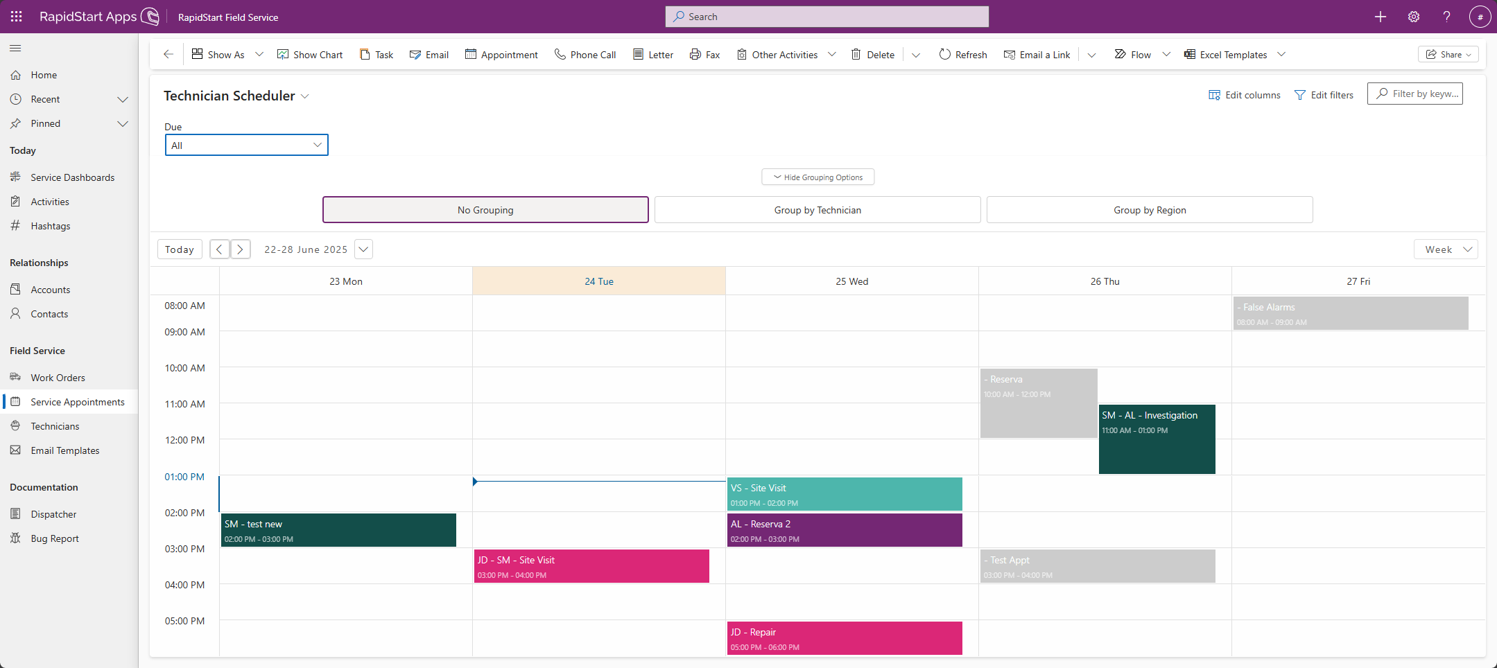 Kalender og planlegging i Field Service-modulen